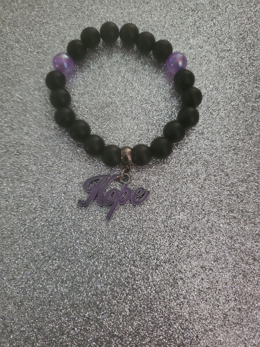 Hope Charm Black and Purple Beaded Bracelet